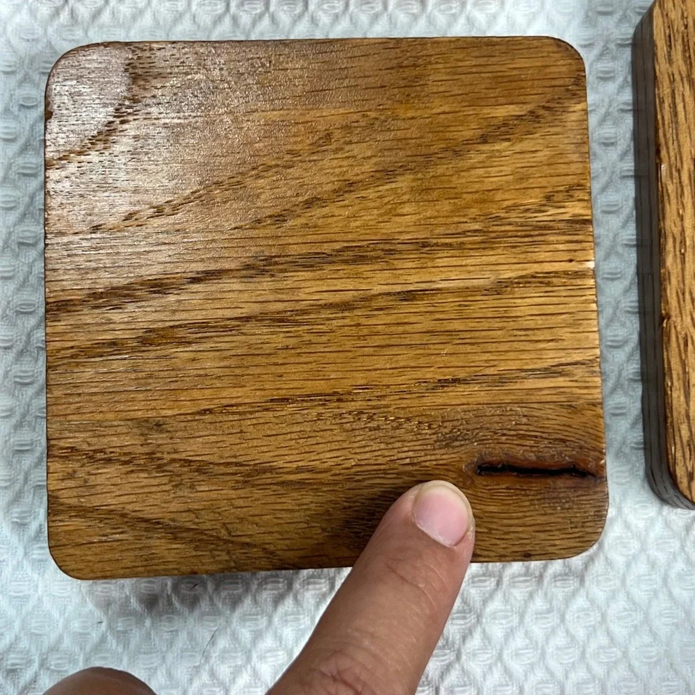 Vintage Mid Century Modern Oak Wood and Cork Coaster Set of 6 with‎ Caddy Holder